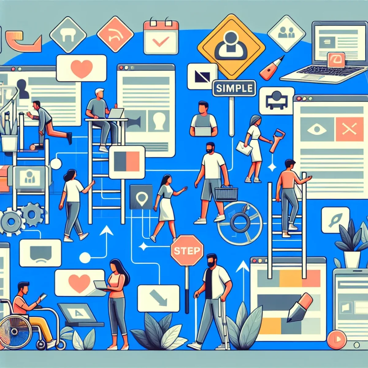 Illustration of diverse people using accessible digital devices