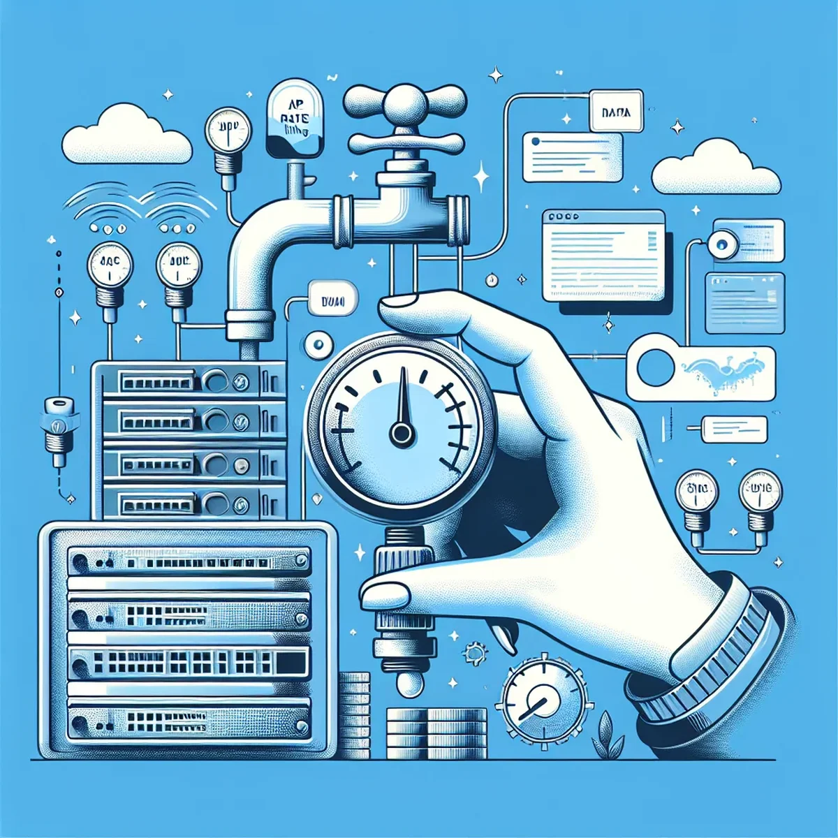A digital dashboard displaying various API rate limiting statistics