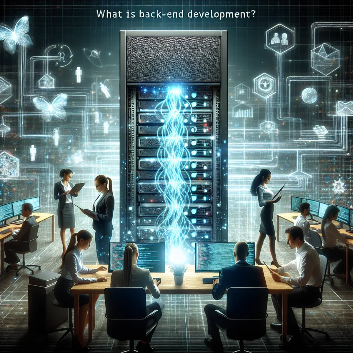 A visual representation of back-end development processes and technologies