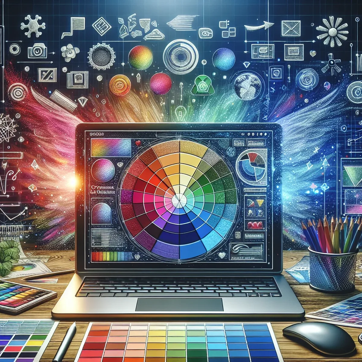 Vivid color palettes on digital screens showcasing brand identity