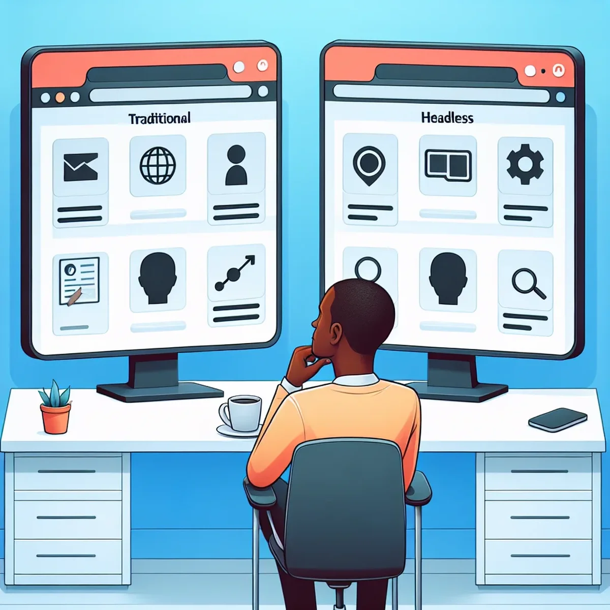 Comparison chart of Headless versus Traditional CMS features