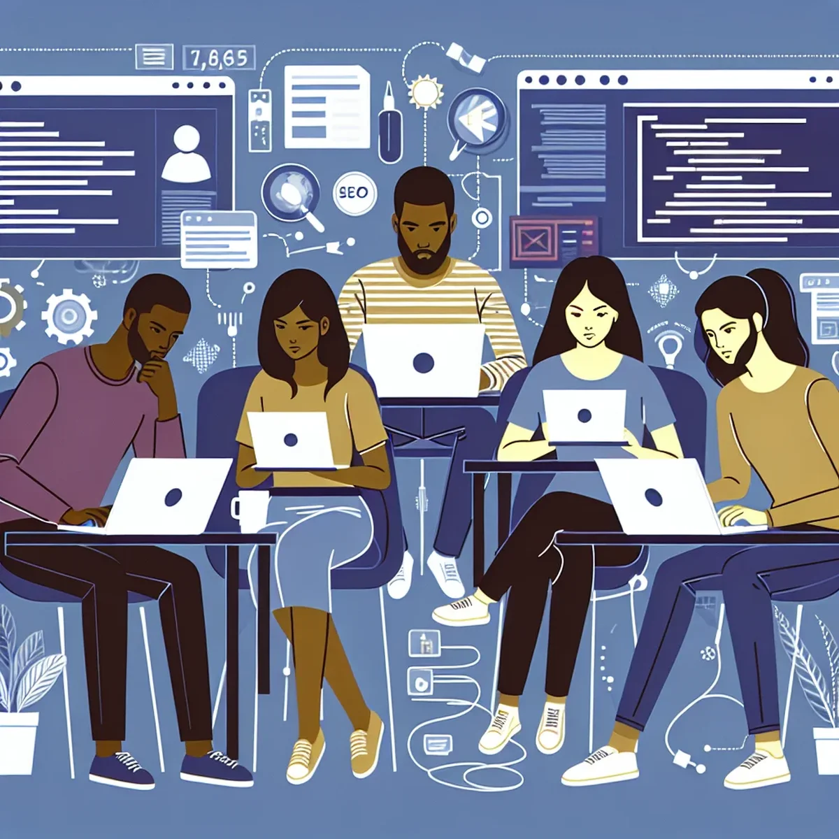 A distributed team engaging in a code review session