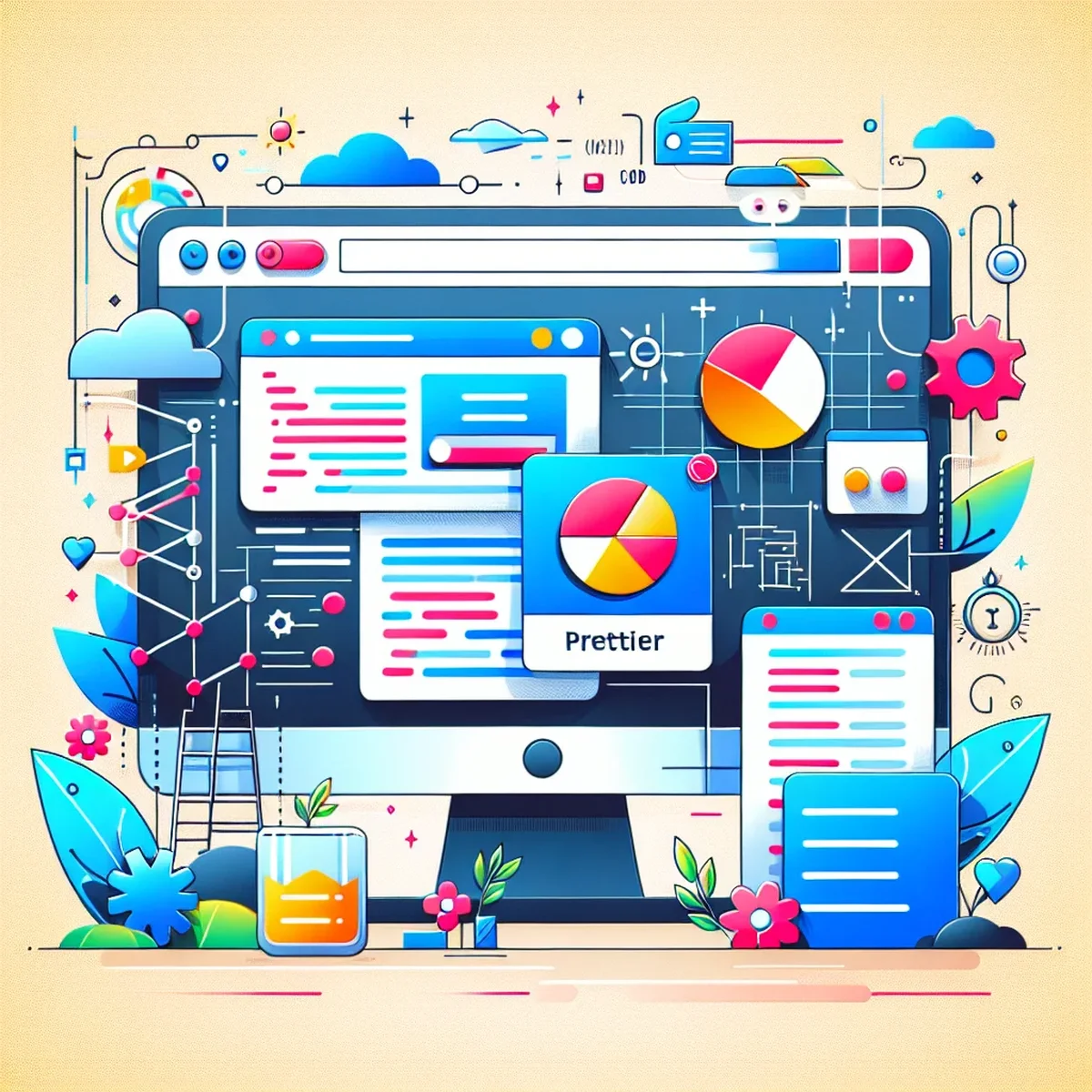 A computer screen displaying code being formatted by Prettier