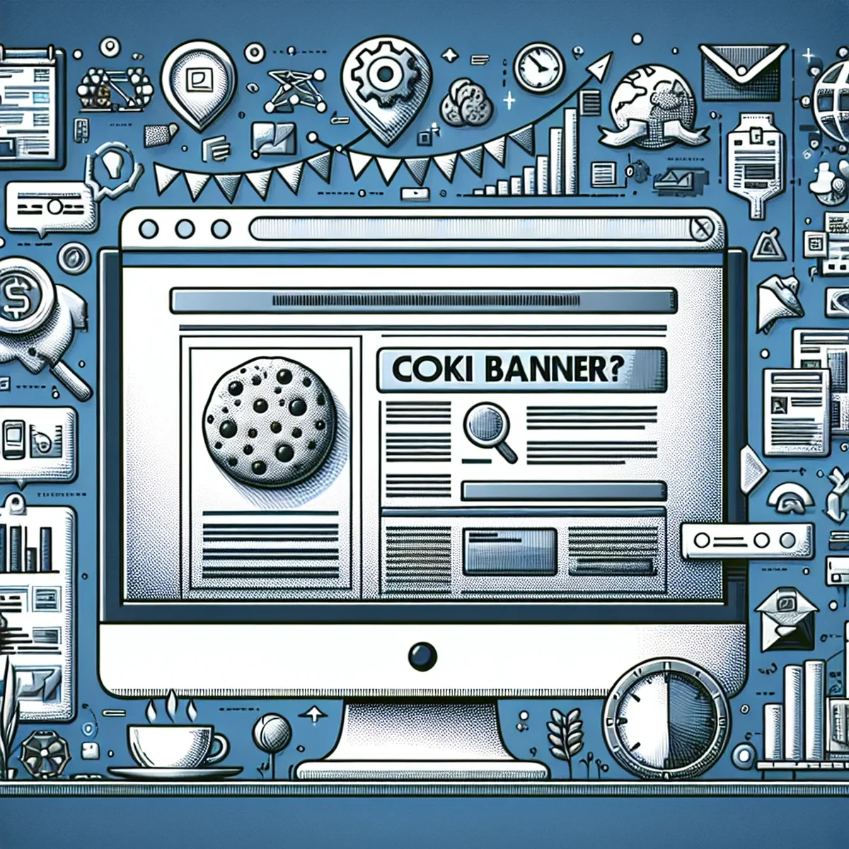 Illustrated concept of a website with a cookie banner