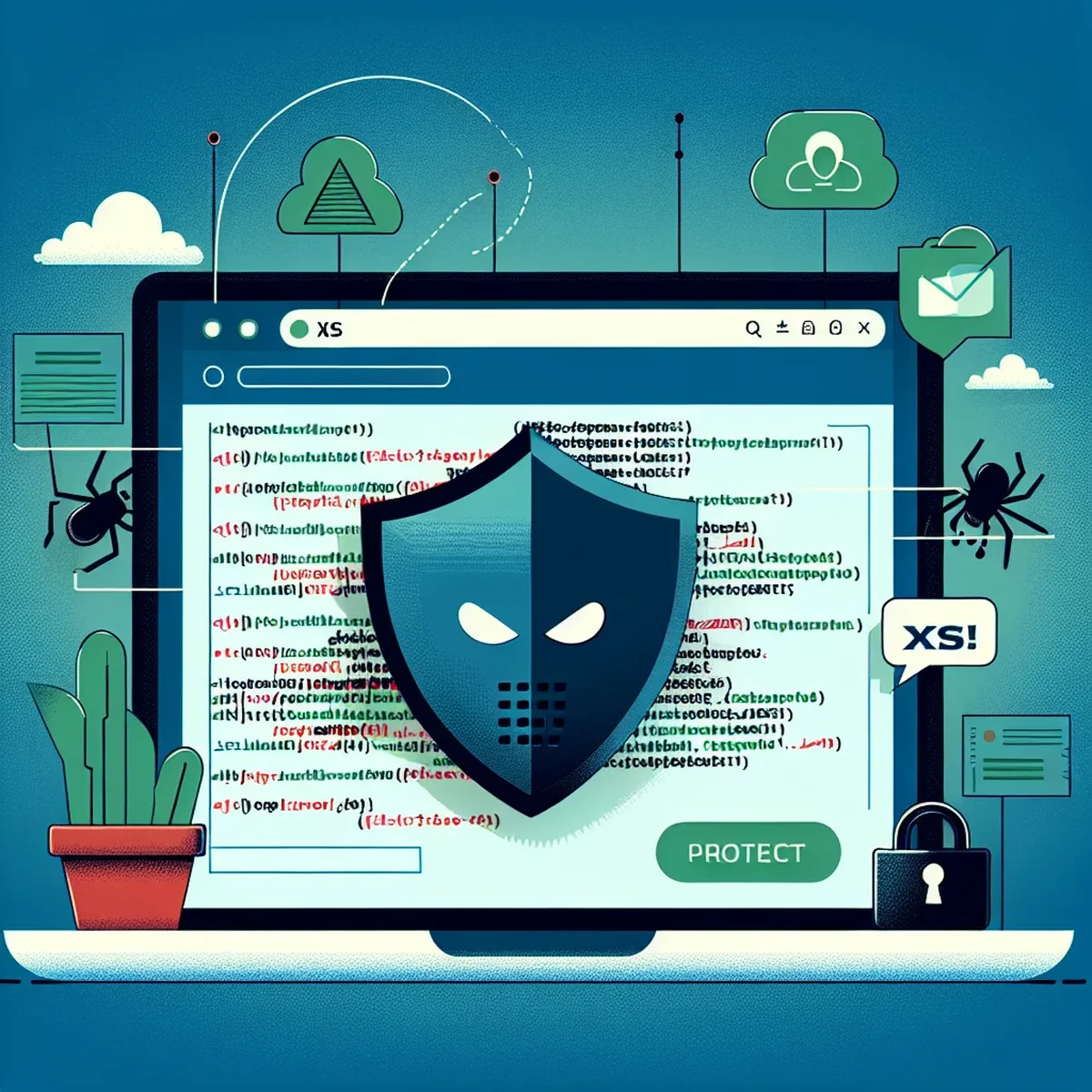 A digital representation of a website under a security threat