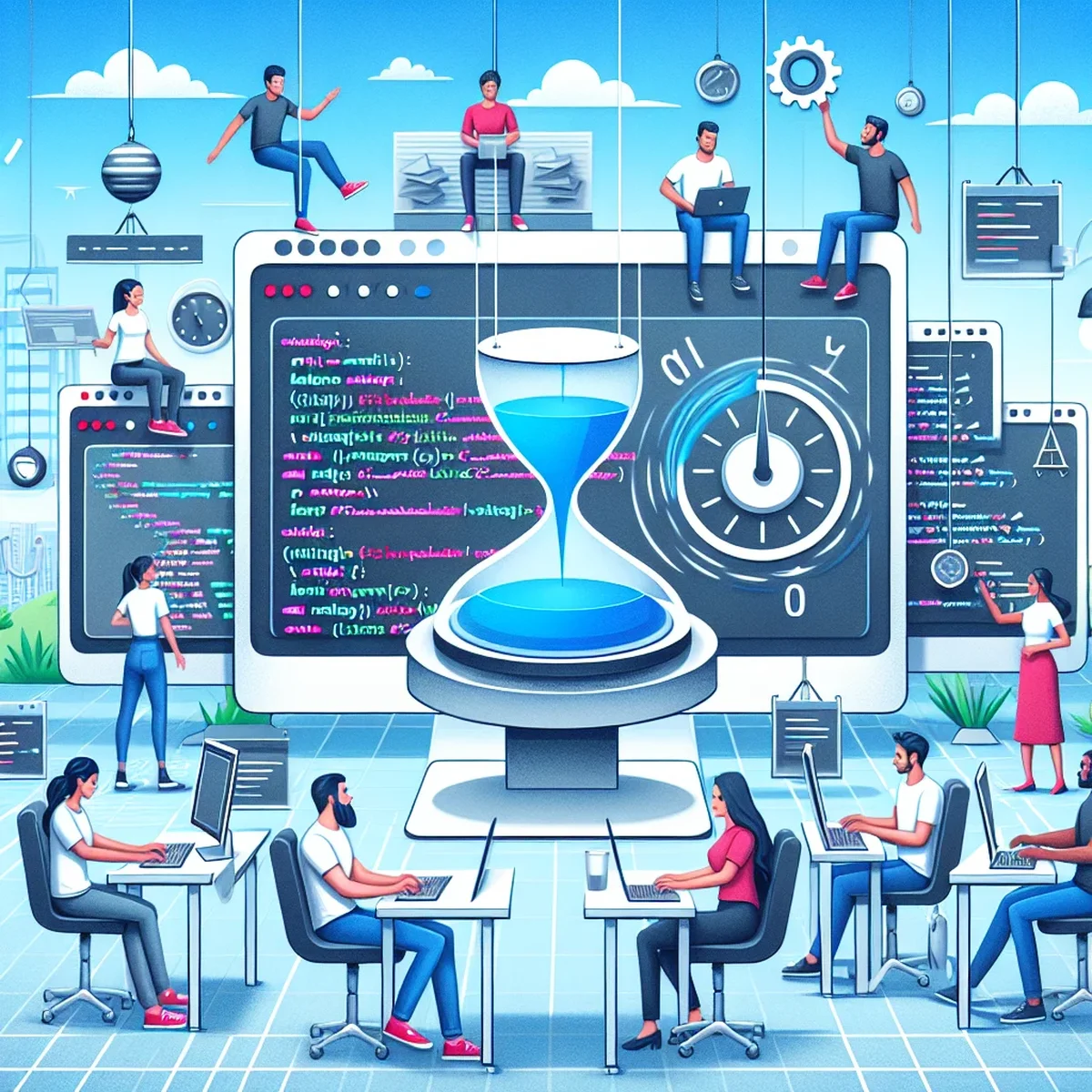 Illustration of CSS code with animated elements