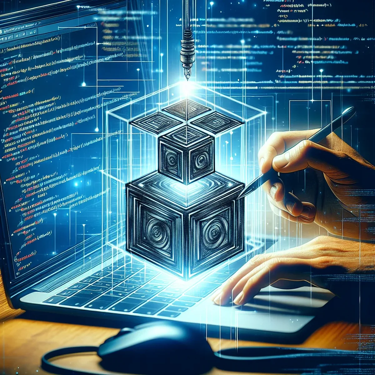 Illustration of a person customizing blocks on a digital screen for WordPress