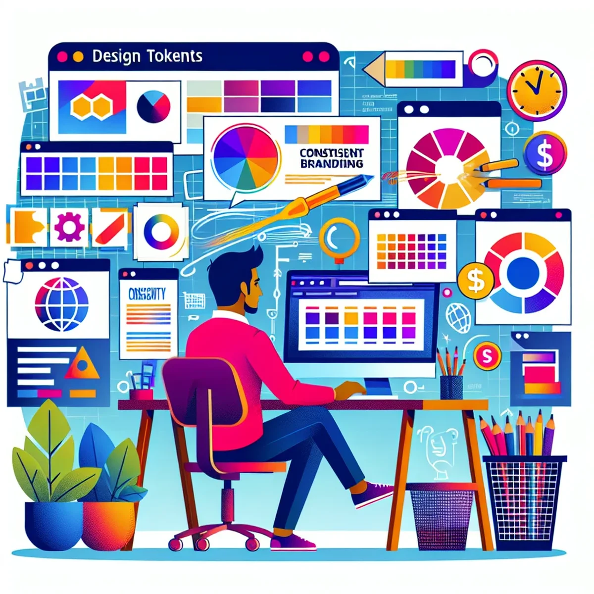 Illustration of design tokens being used across multiple platforms