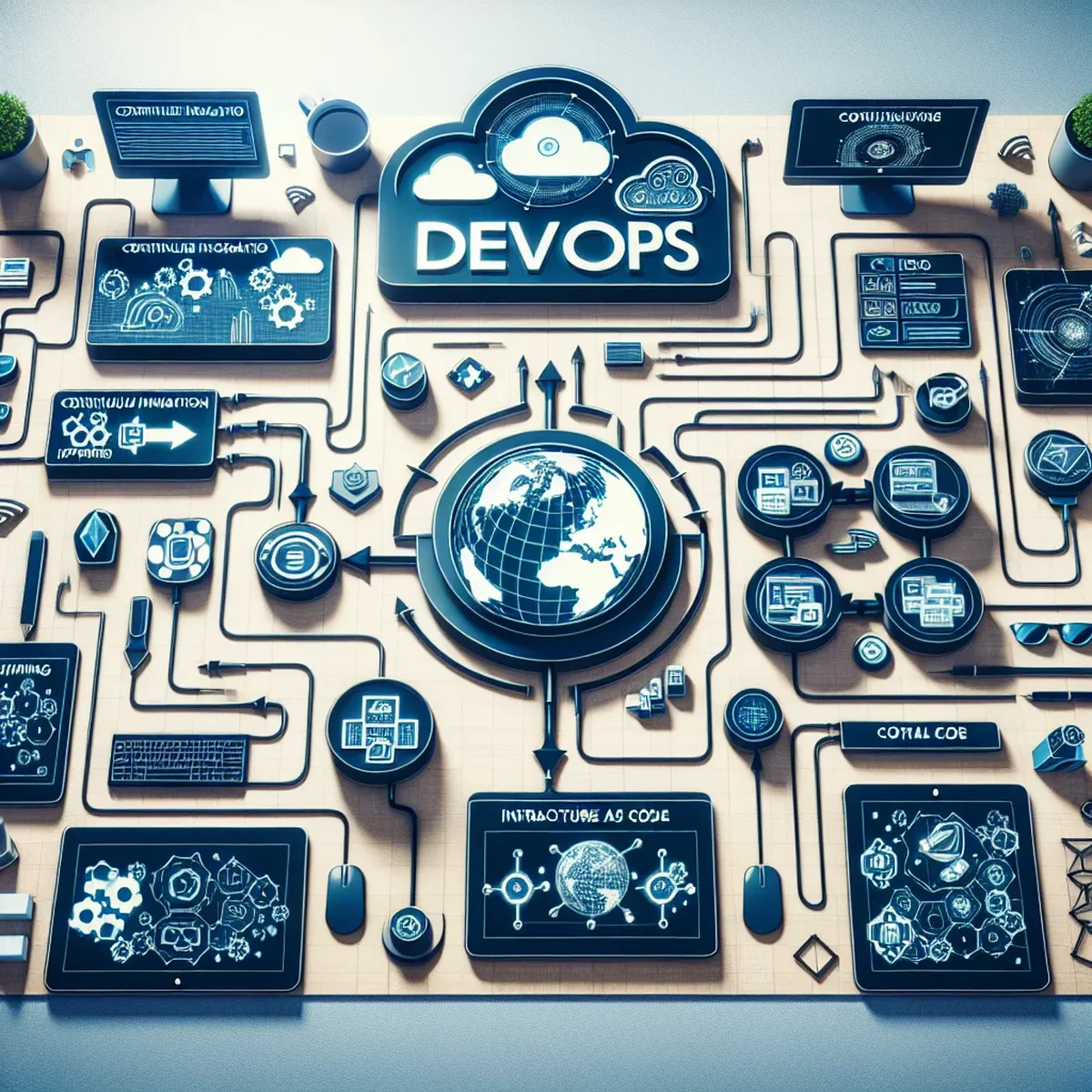 Illustration of a DevOps pipeline in a digital agency setting