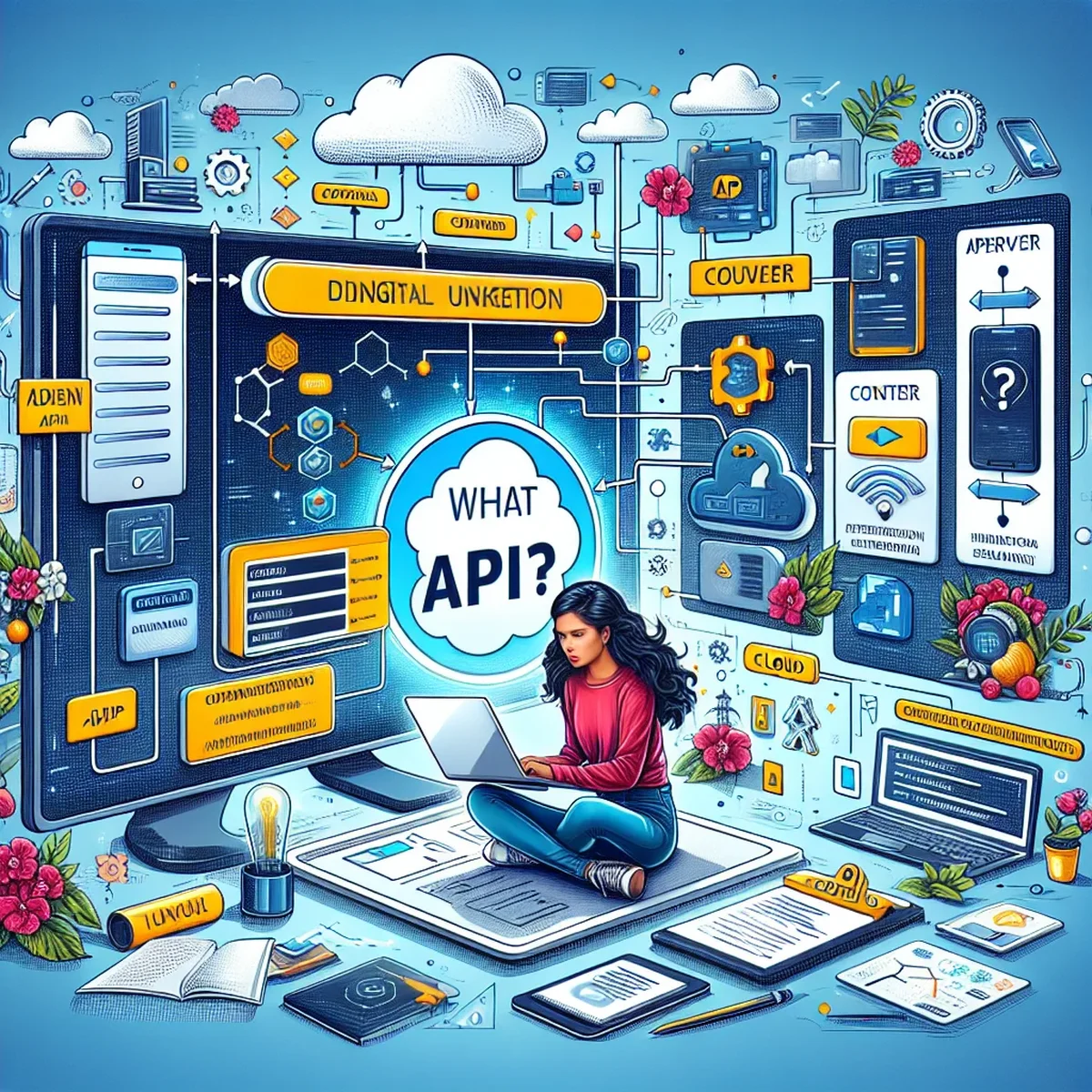 Illustration of interconnected network symbolizing API communication