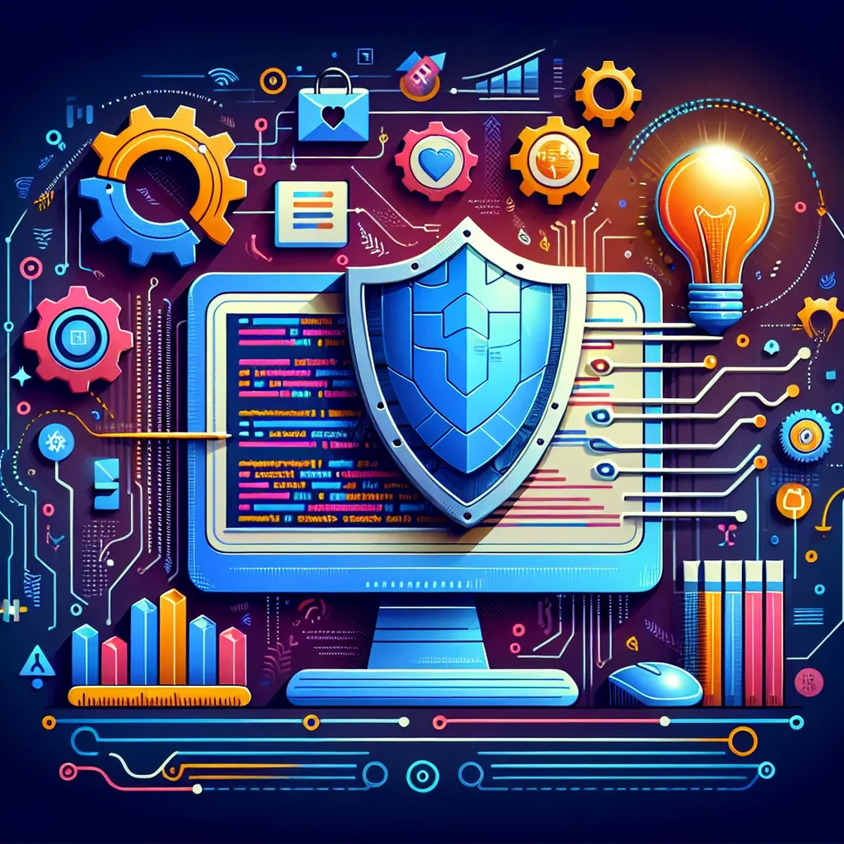 Illustration of a secure digital network representing Content Security Policy