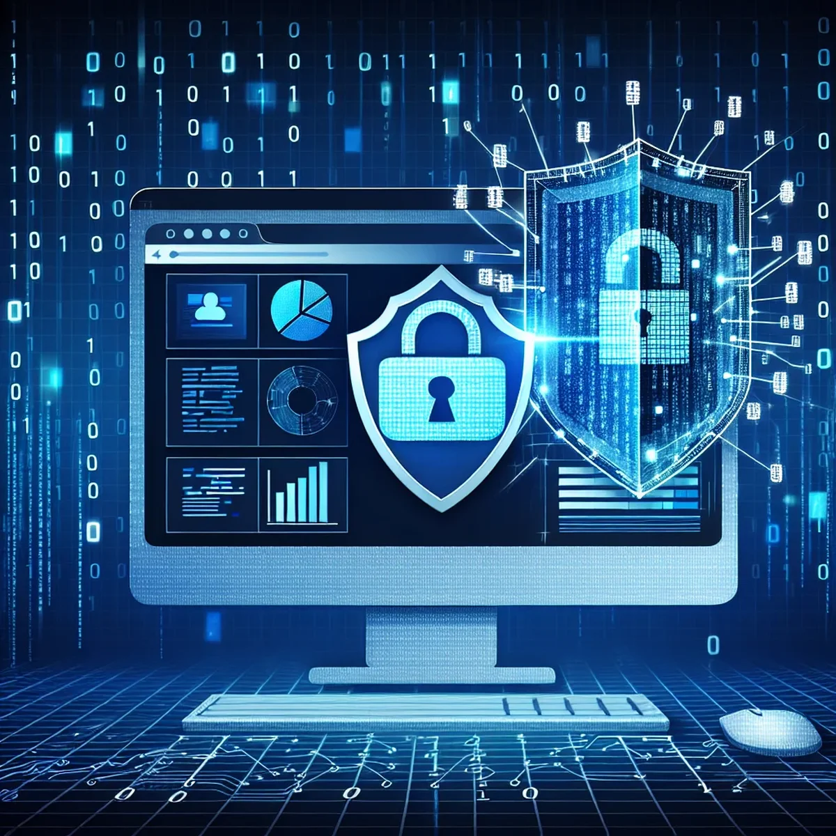 A digital representation of security layers defending against cyber threats
