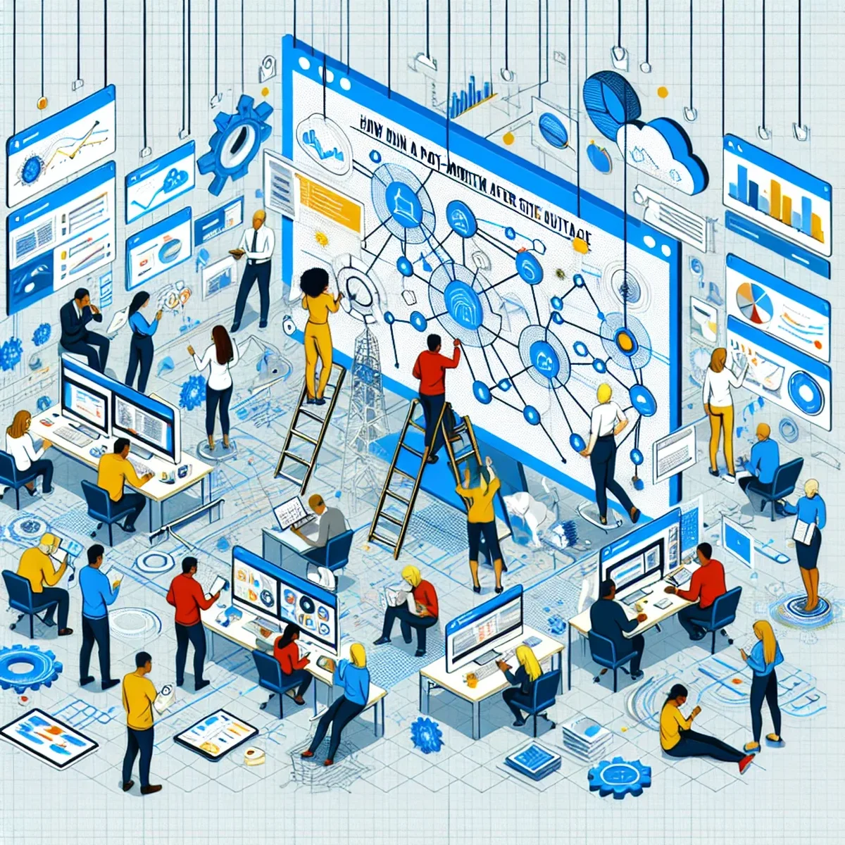 A digital team analyzing data on computer screens