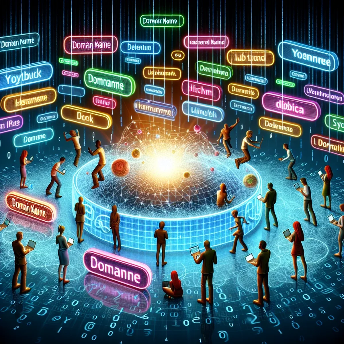 A creative brainstorming session focusing on choosing the right domain name