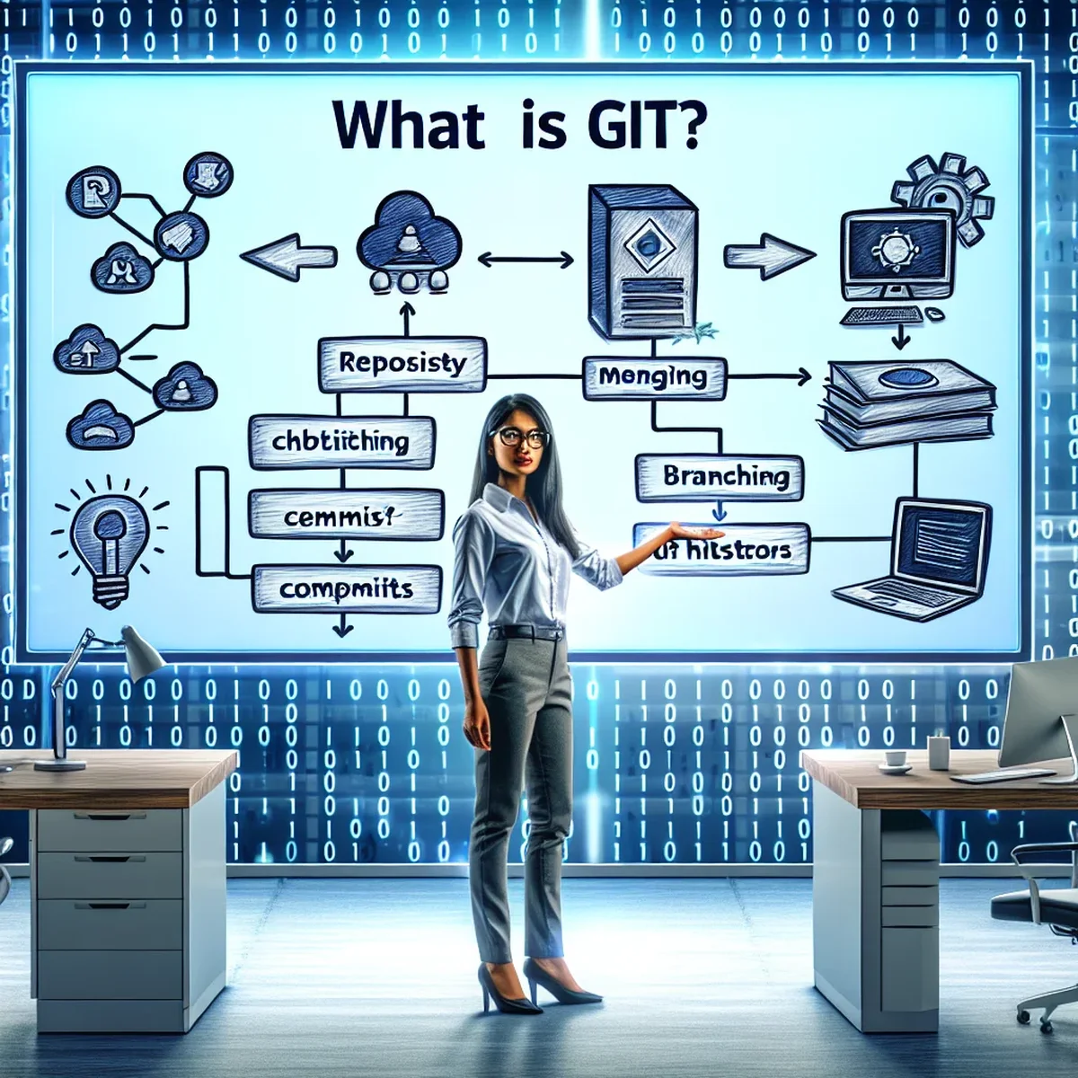 Illustrated cover of a comprehensive guide to Git