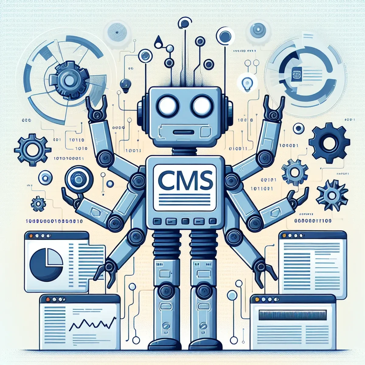 A digital marketer reviewing a headless CMS interface on a computer screen