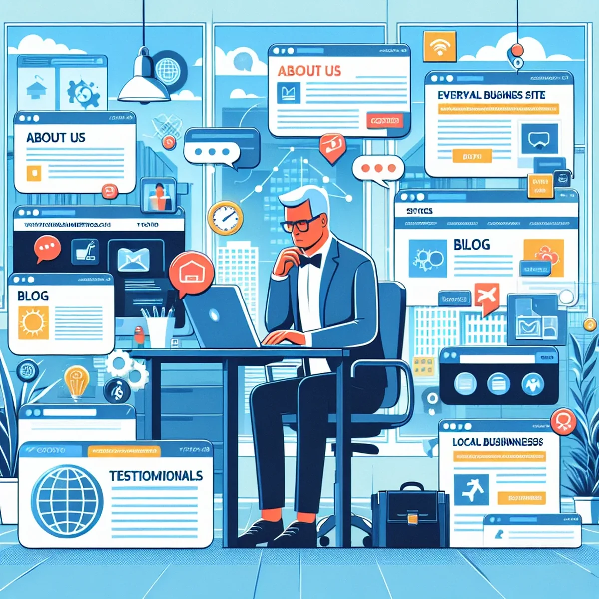 Digital blueprint of essential pages on a local business website