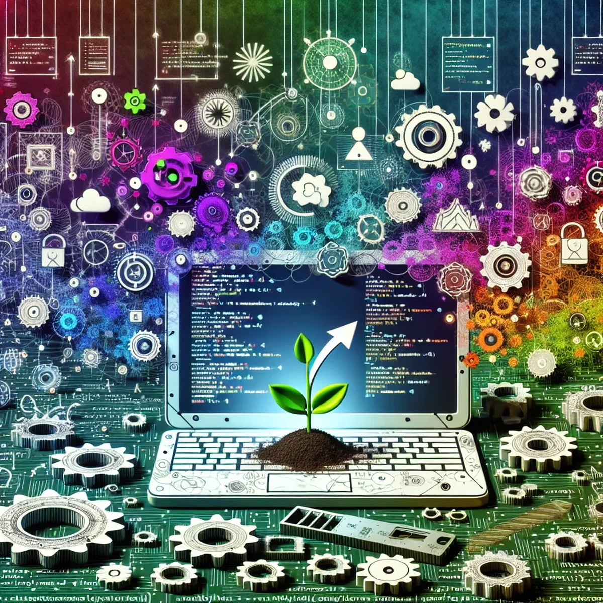 Illustration of a web developer using Bootstrap on a computer screen