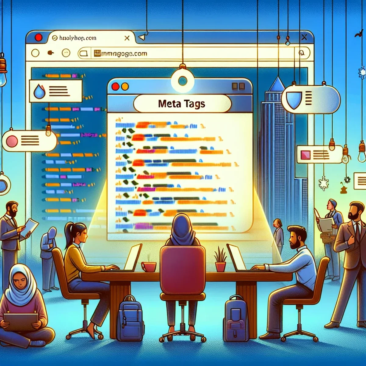 Illustration of meta tags improving website SEO
