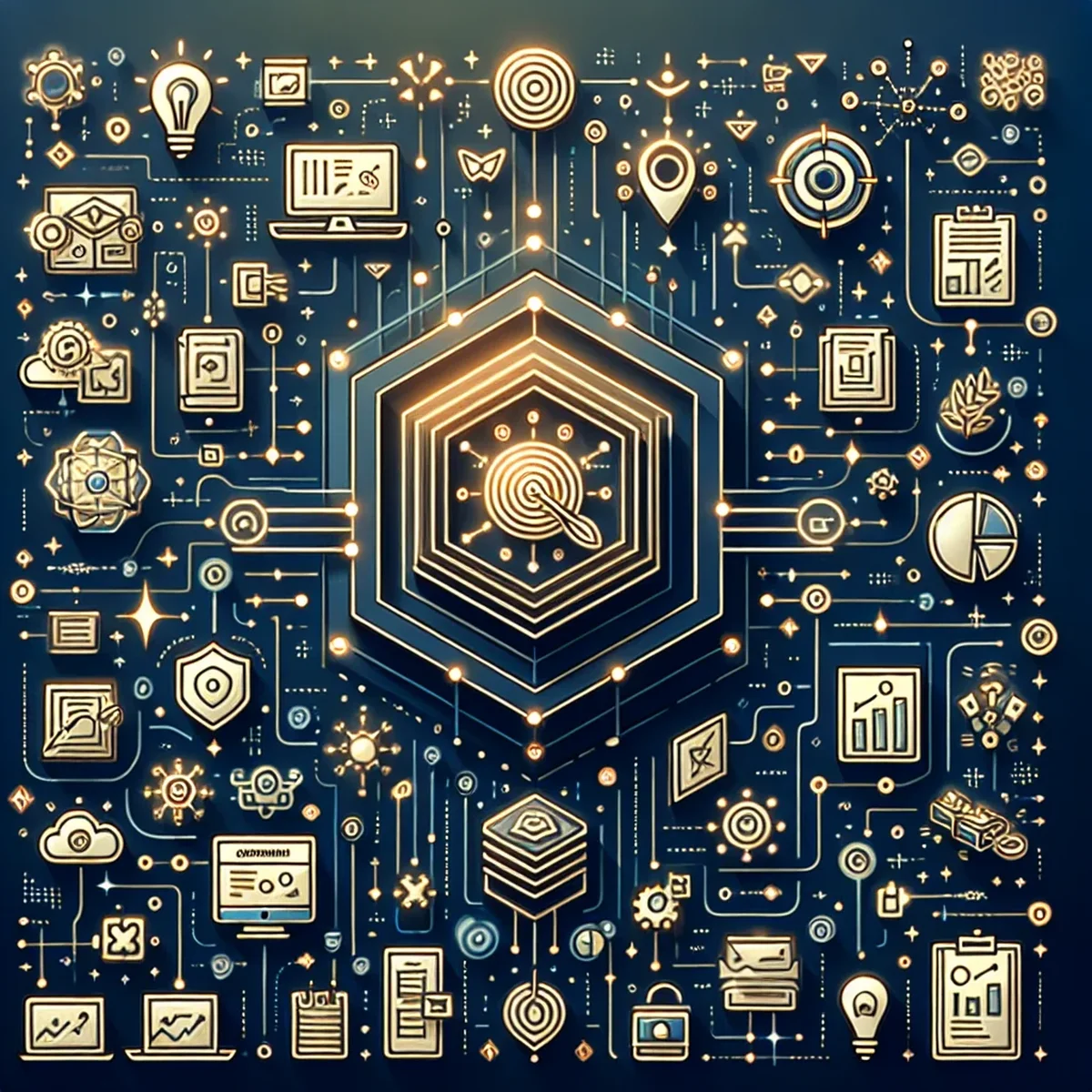 Illustrative network of microservices showing interconnected services and data flow