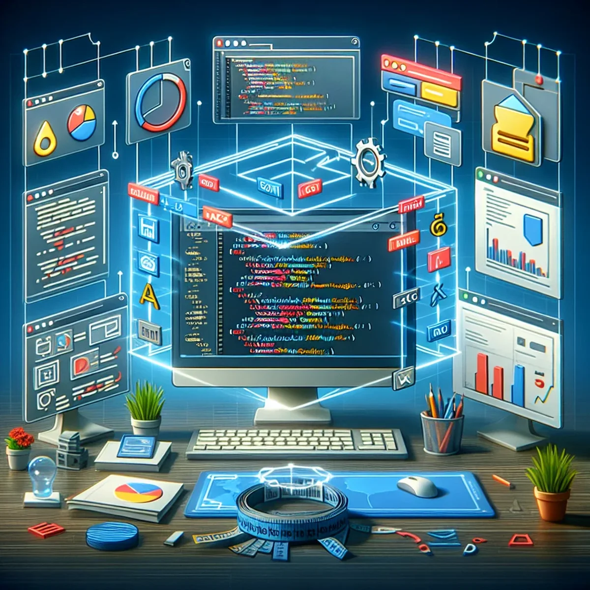 Illustration of JavaScript code snippets for modern web development