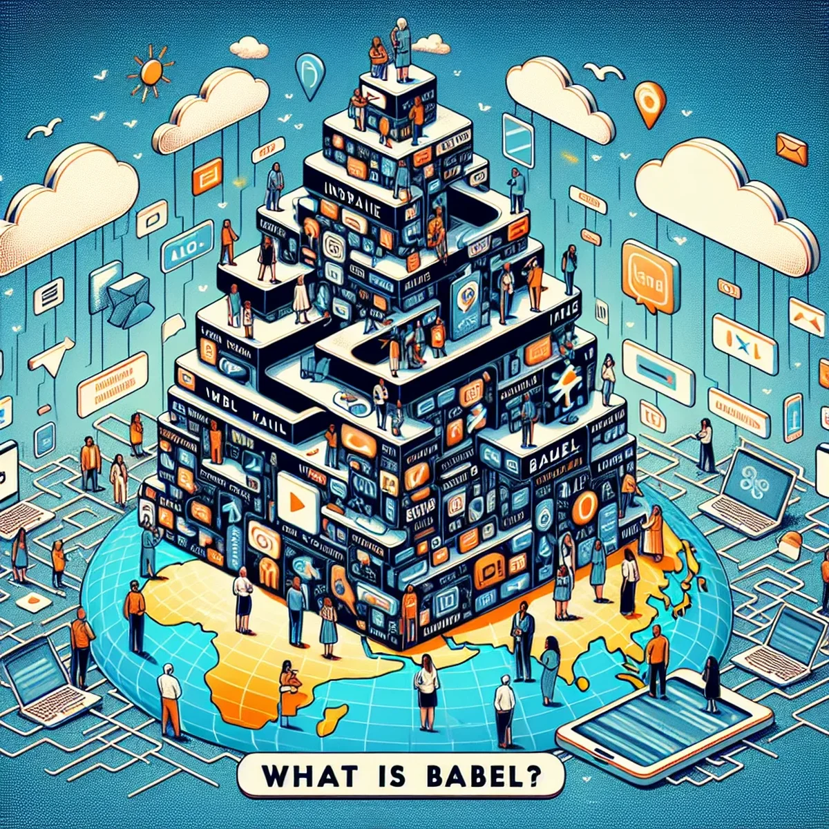 A collage of web development tools including Babel