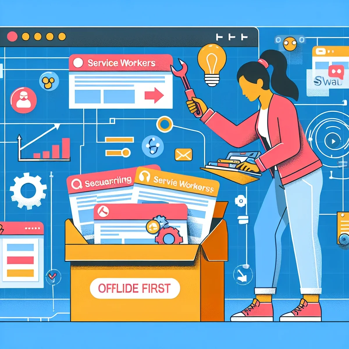 Illustration of a service worker functioning in a network-independent scenario