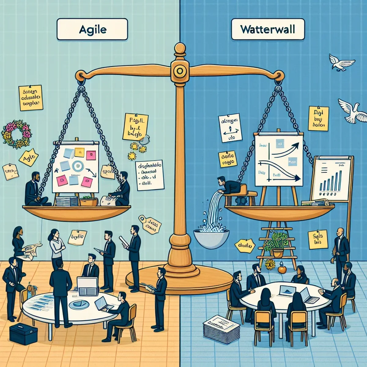 A graphic comparing Agile and Waterfall methodologies
