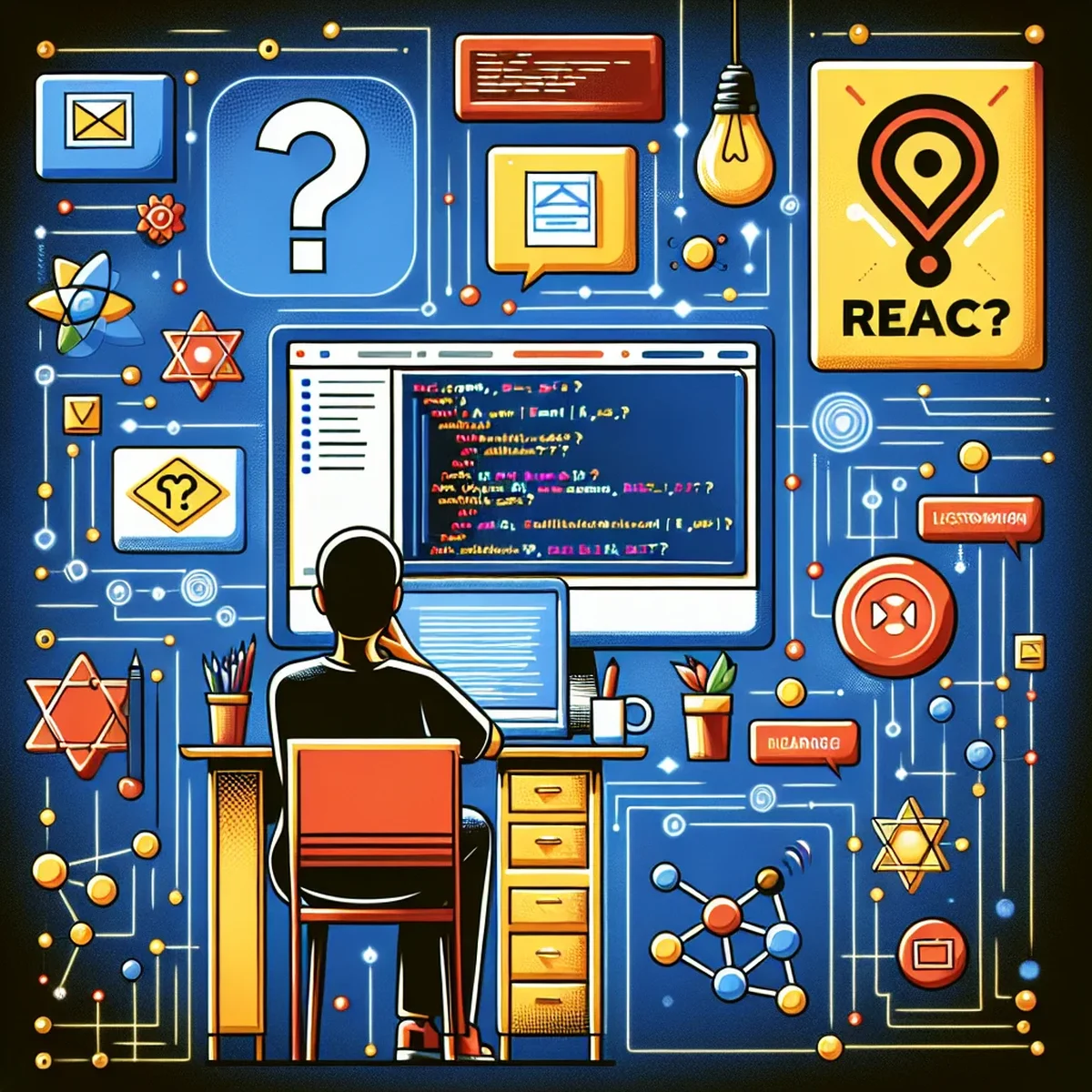 Illustration of React components building a web application