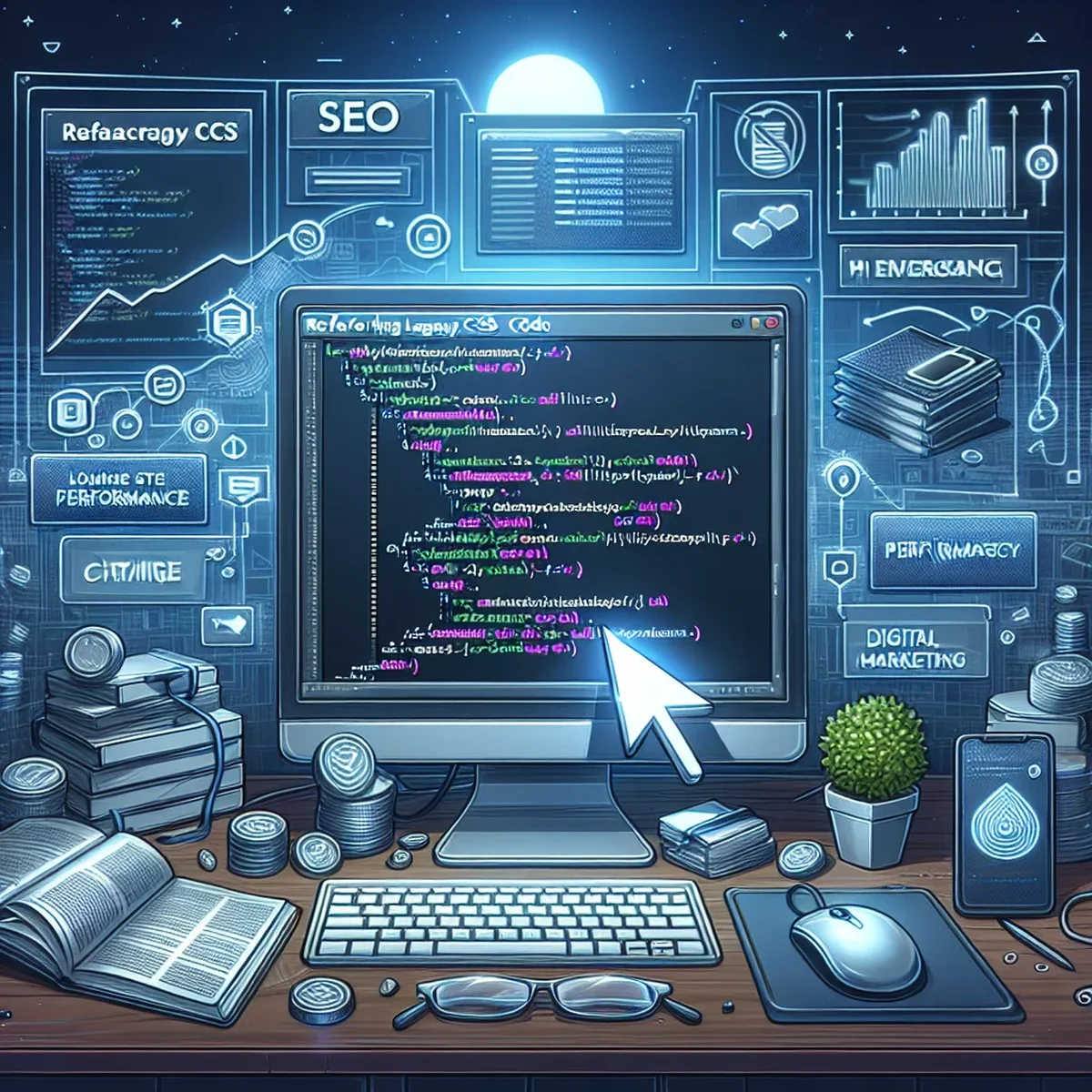 A coder optimizing CSS code on a computer screen