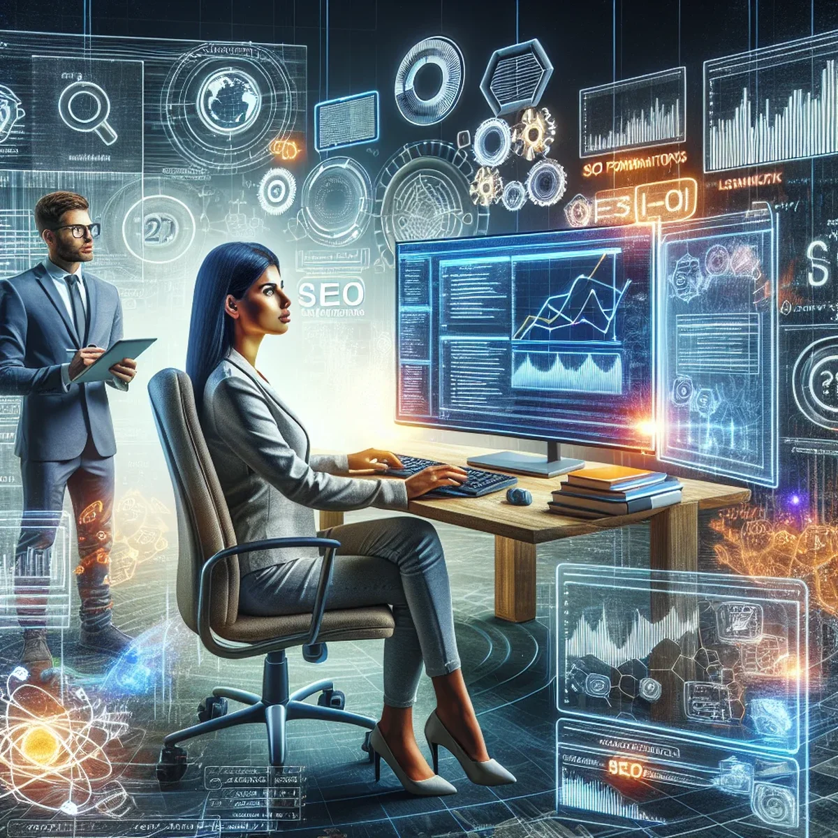 A developer reviewing SEO strategies on a computer