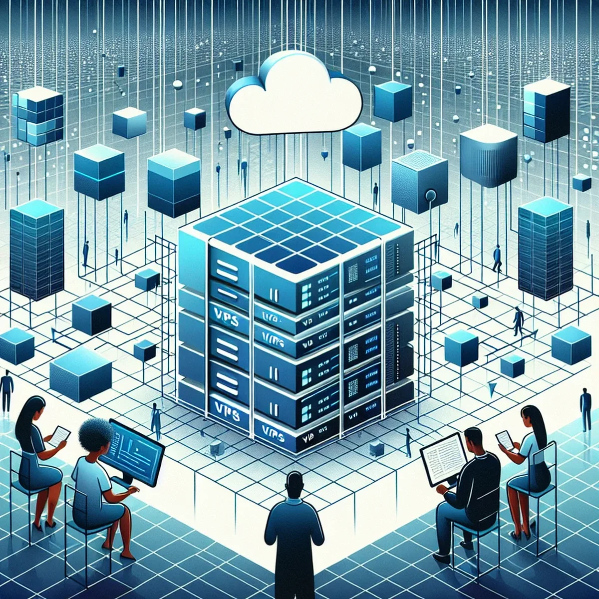 Illustration of a virtual private server network with interconnected gears