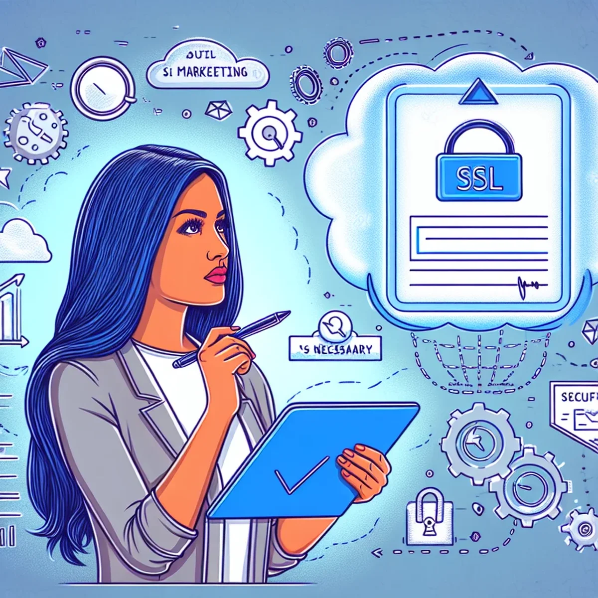 Illustration of a secured website with an SSL certificate