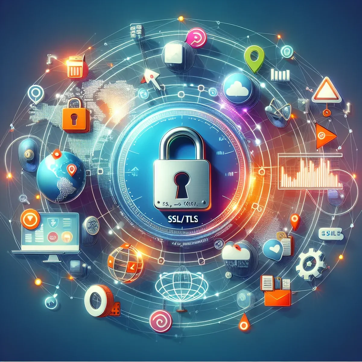 Digital lock representing SSL/TLS security on a computer network
