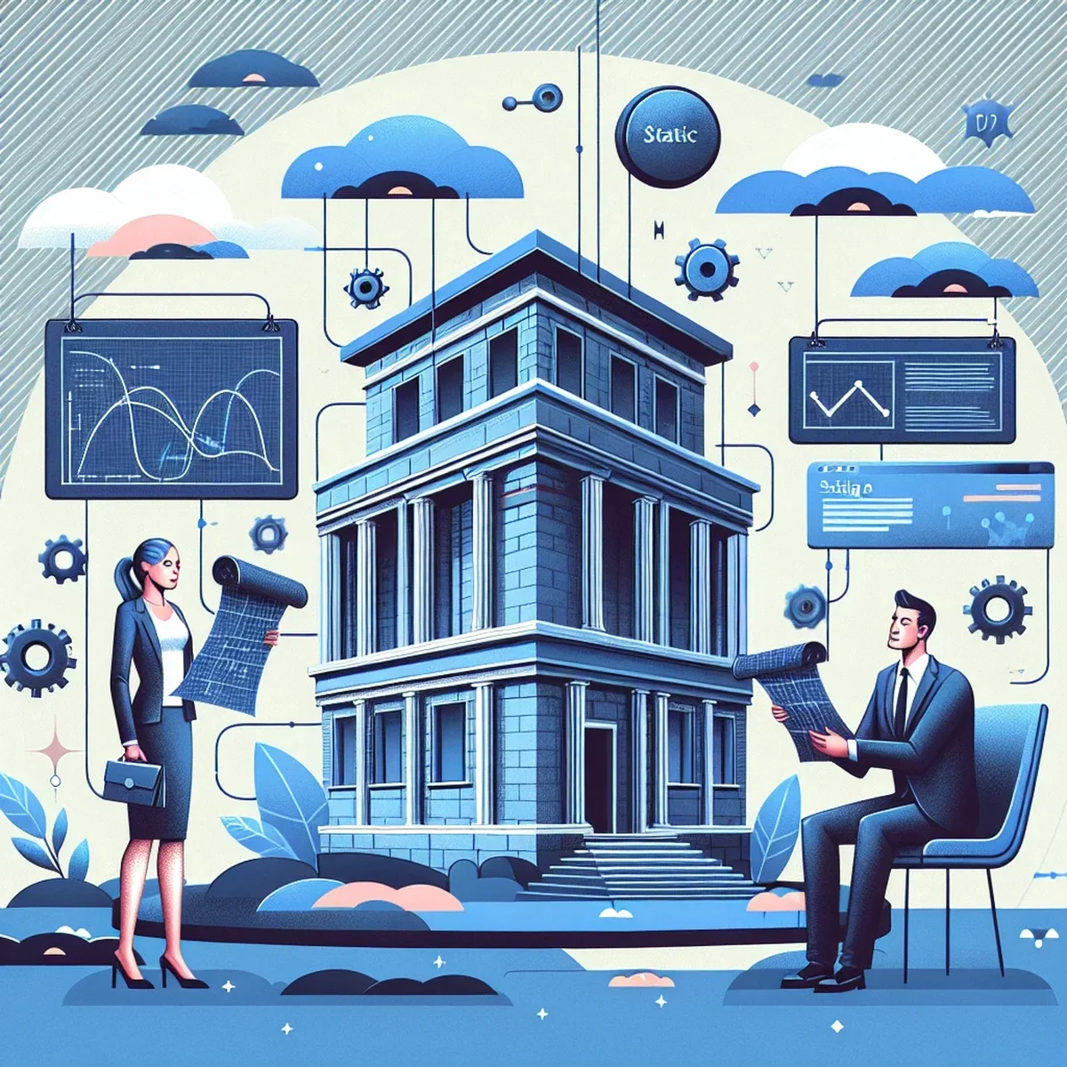 A digital marketer analyzing a static site dashboard on a laptop