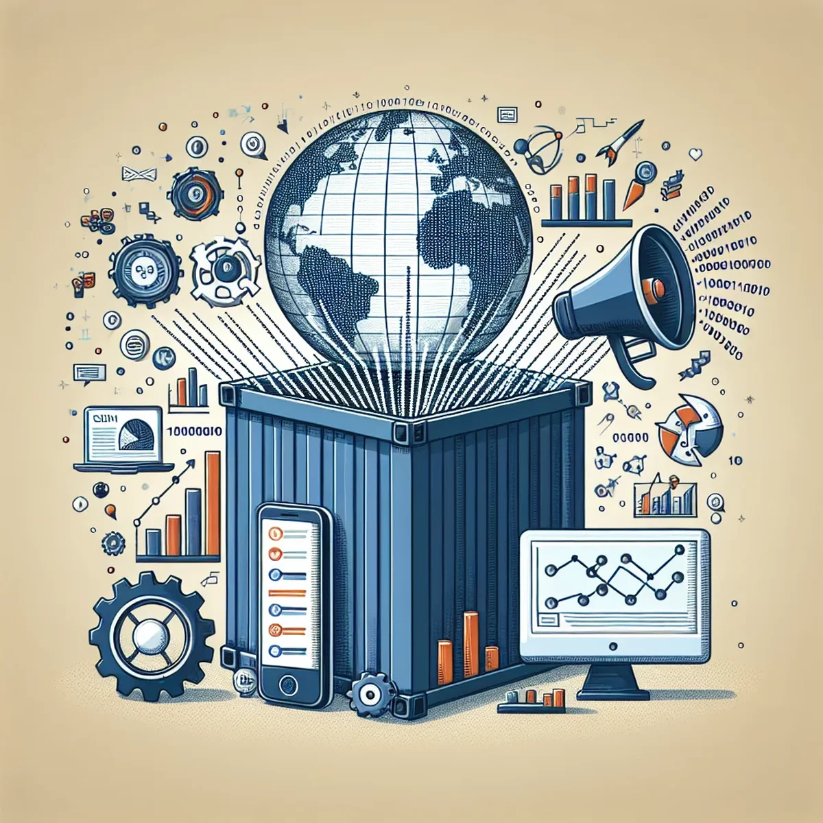 A visual representation of various technology containers in a digital environment