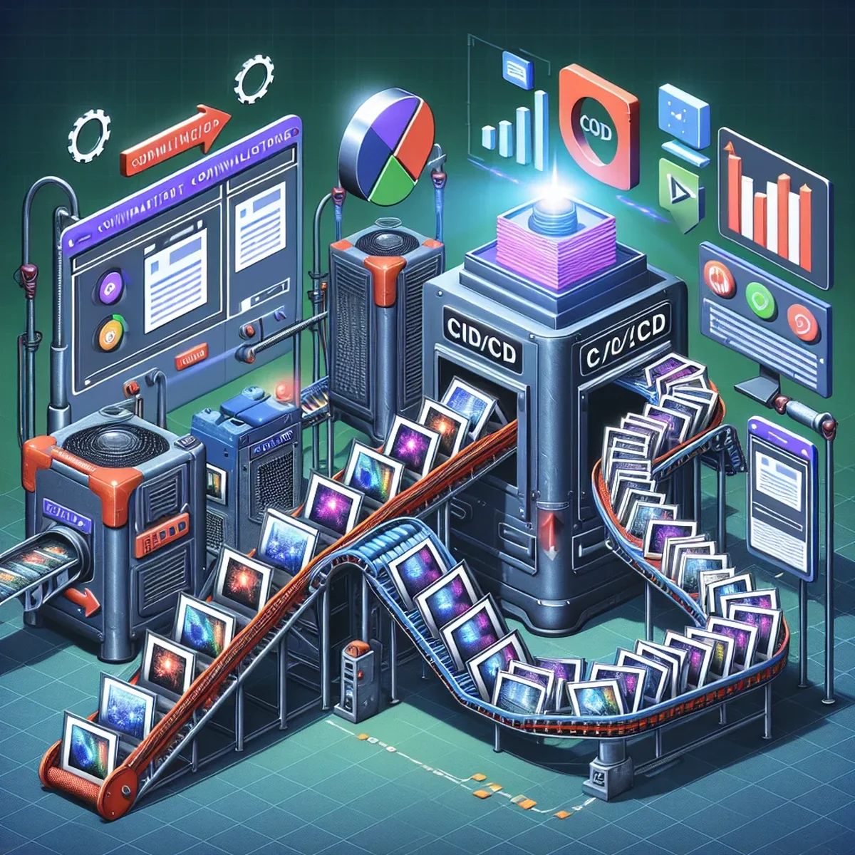 Diagram showing the process of automated image compression in a CI/CD pipeline