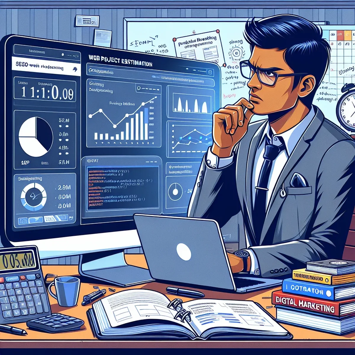 Digital professionals discussing web project plans on a digital tablet