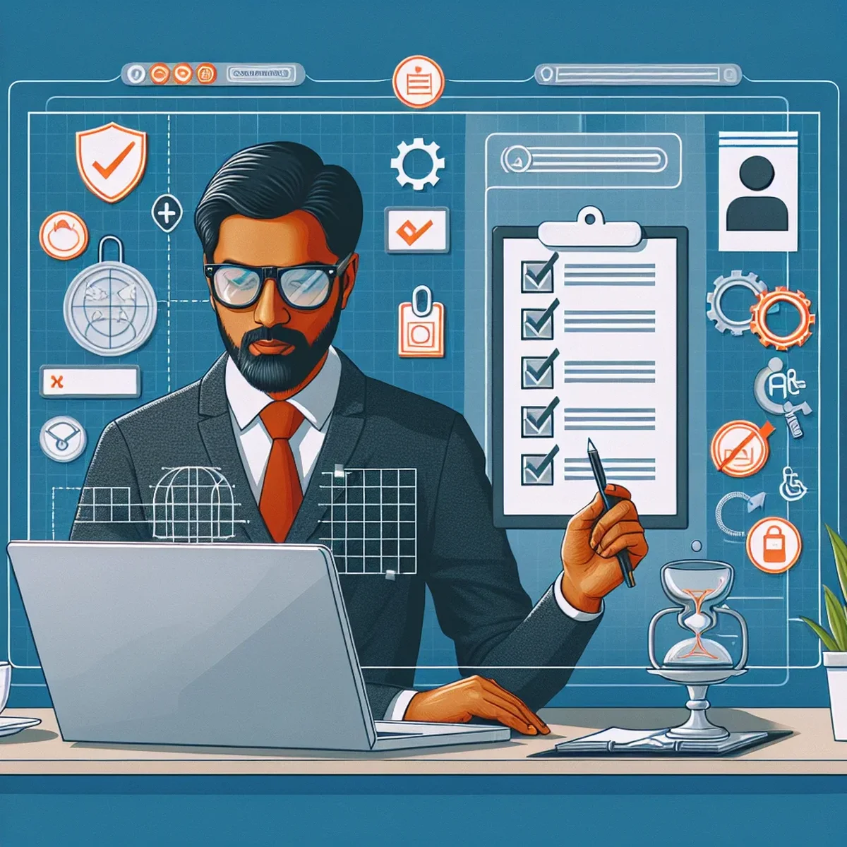 A professional analyzing a website on a computer screen for accessibility features