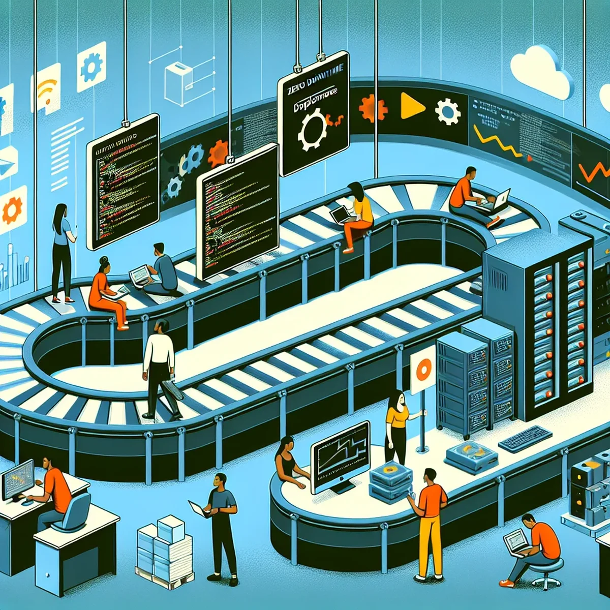 A visual representation of seamless software deployment process